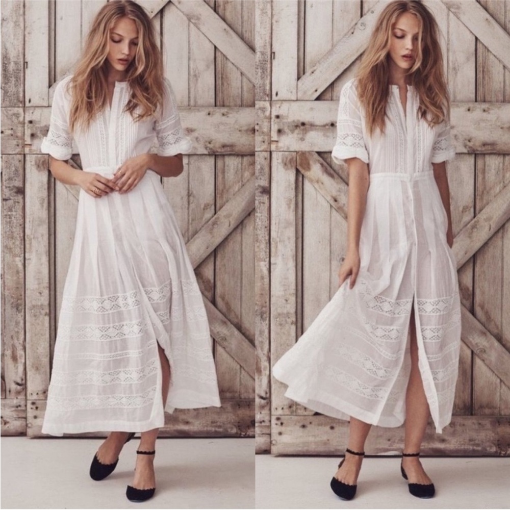 NWT LoveShackFancy Edie Voile Lace Trim Button Front Maxi Dress White Large - Picture 3 of 10